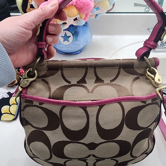 Coach Brown and Pink Signature Bag - Picture 2 of 10